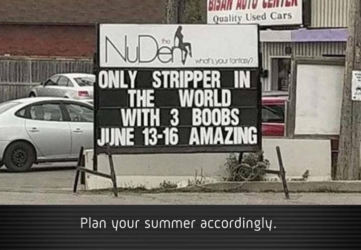 Chaotic Meh meme titled “NuDen – Only Stripper in the World With 3 Boobs.”