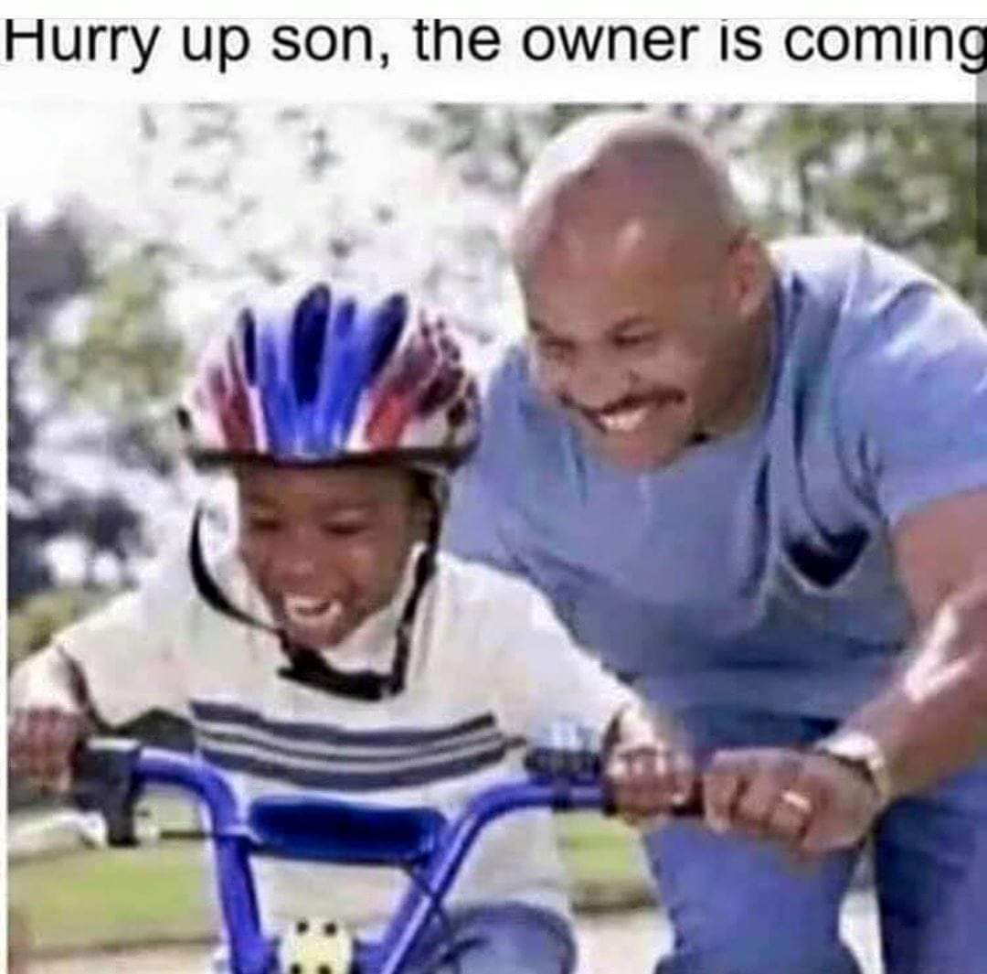 Chaotic Meh meme titled “Owner Is Coming.”