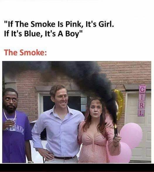 Chaotic Meh meme titled “Pink Smoke Girl.”