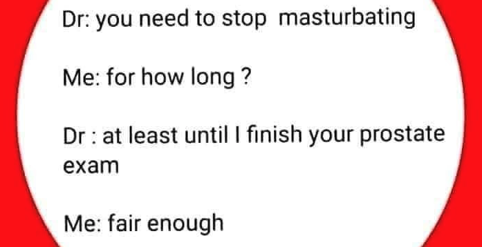 Chaotic Meh meme titled “Prostate Exam.”