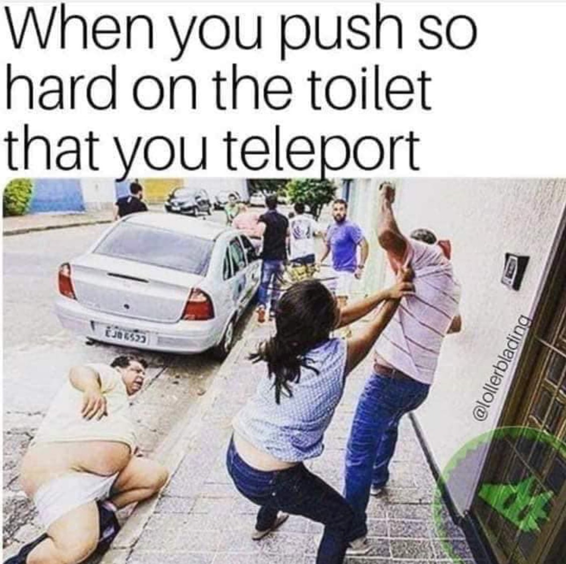 Chaotic Meh meme titled “When You Push So Hard on the Toilet That You Teleport.”