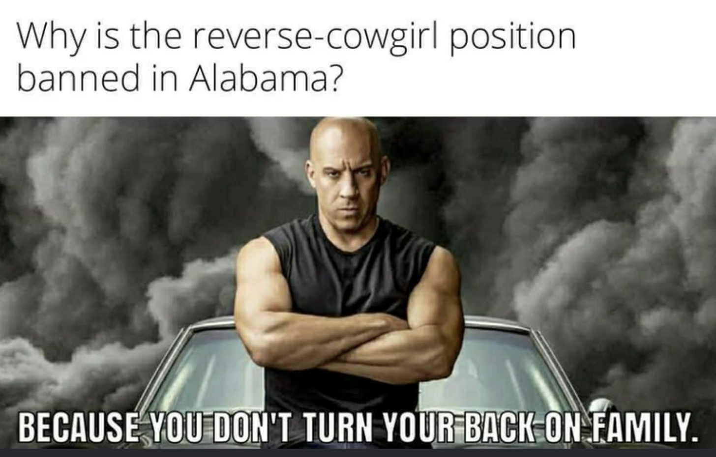 Chaotic Meh meme titled “Why Is the Reverse-Cowgirl Position Banned in Alabama.”