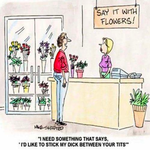 Chaotic Meh meme titled “Say It With Flowers.”