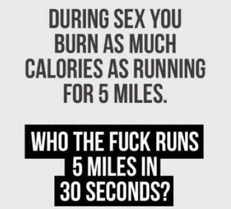 Chaotic Meh meme titled “Sex Calories 5 Miles.”