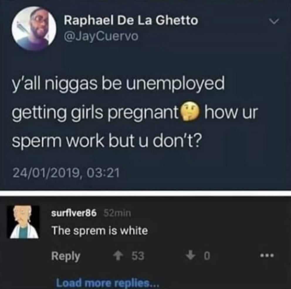 Chaotic Meh meme titled “Y’all Niggas Be Unemployed Getting Girls Pregnant – How Ur Sperm Work But U Don’t.”