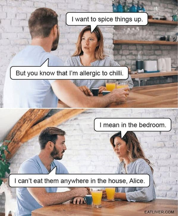 Chaotic Meh meme titled “Spice Things Up Bedroom.”