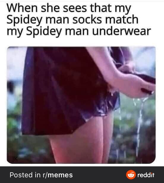 Chaotic Meh meme titled “Spidey Socks Underwear.”