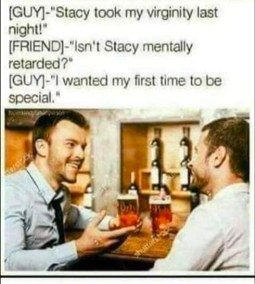 Chaotic Meh meme titled “Stacy Took My Virginity.”