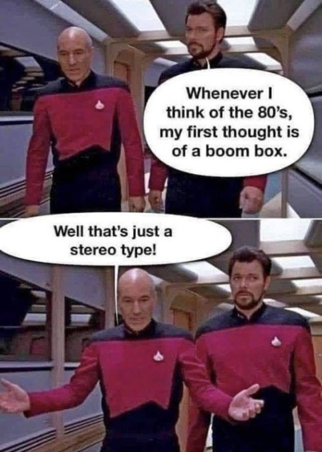 Chaotic Meh meme titled “Stereo Type.”