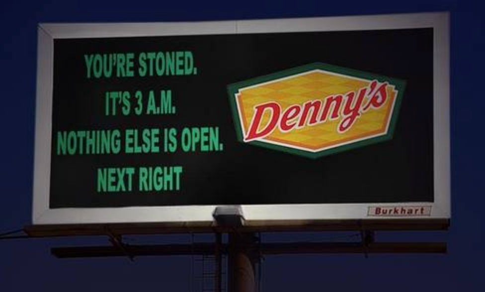Chaotic Meh meme titled “Stoned Dennys Next Right.”