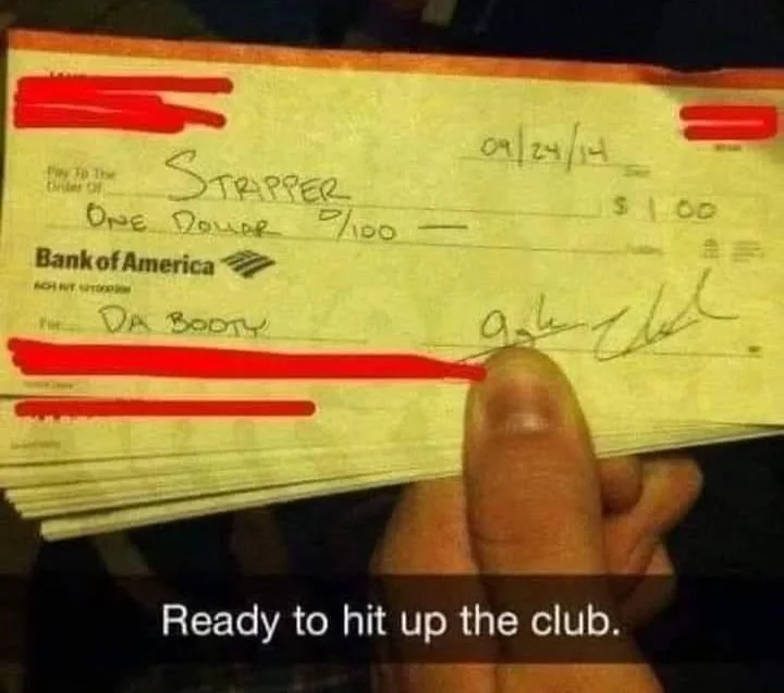 Chaotic Meh meme titled “Stripper One Dollar Check.”