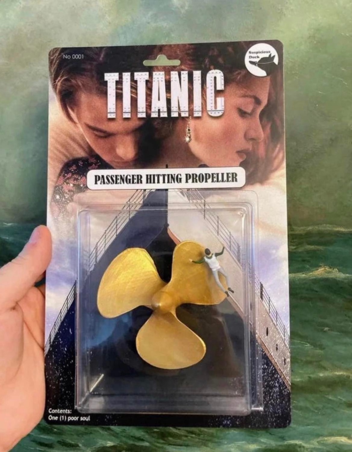 Chaotic Meh meme titled “Titanic Passenger Hitting Propeller.”