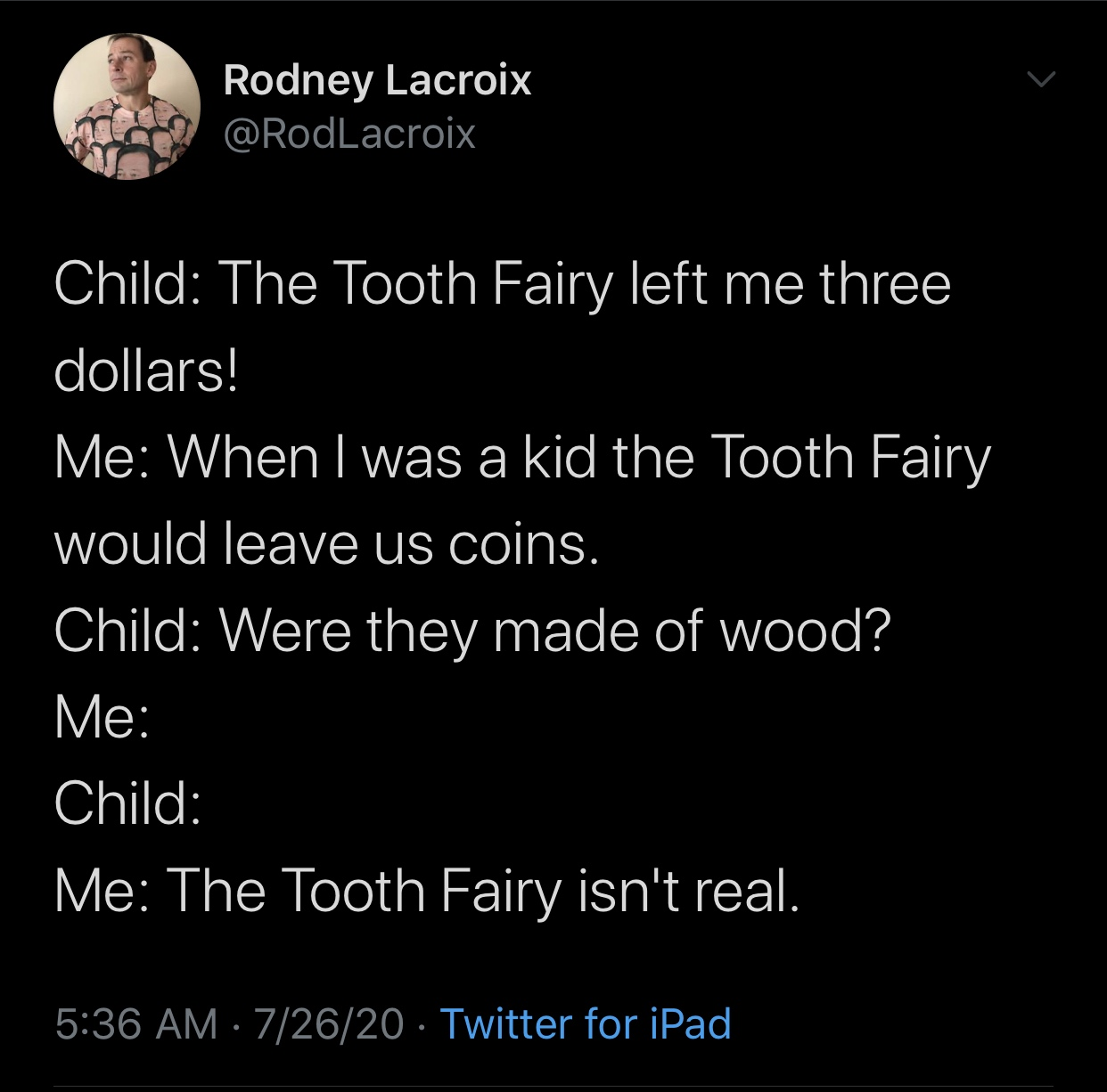 Chaotic Meh meme titled “Tooth Fairy Wood Coins.”