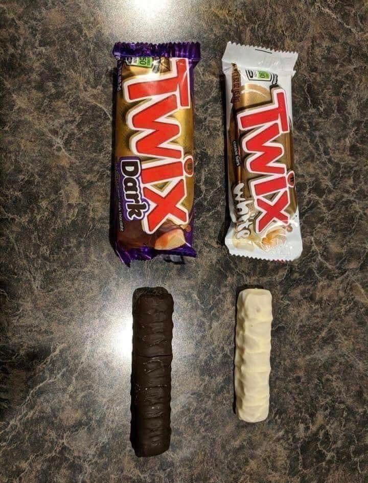 Chaotic Meh meme titled “Twix Dark vs Twix White – Giant Cookie Bar.”
