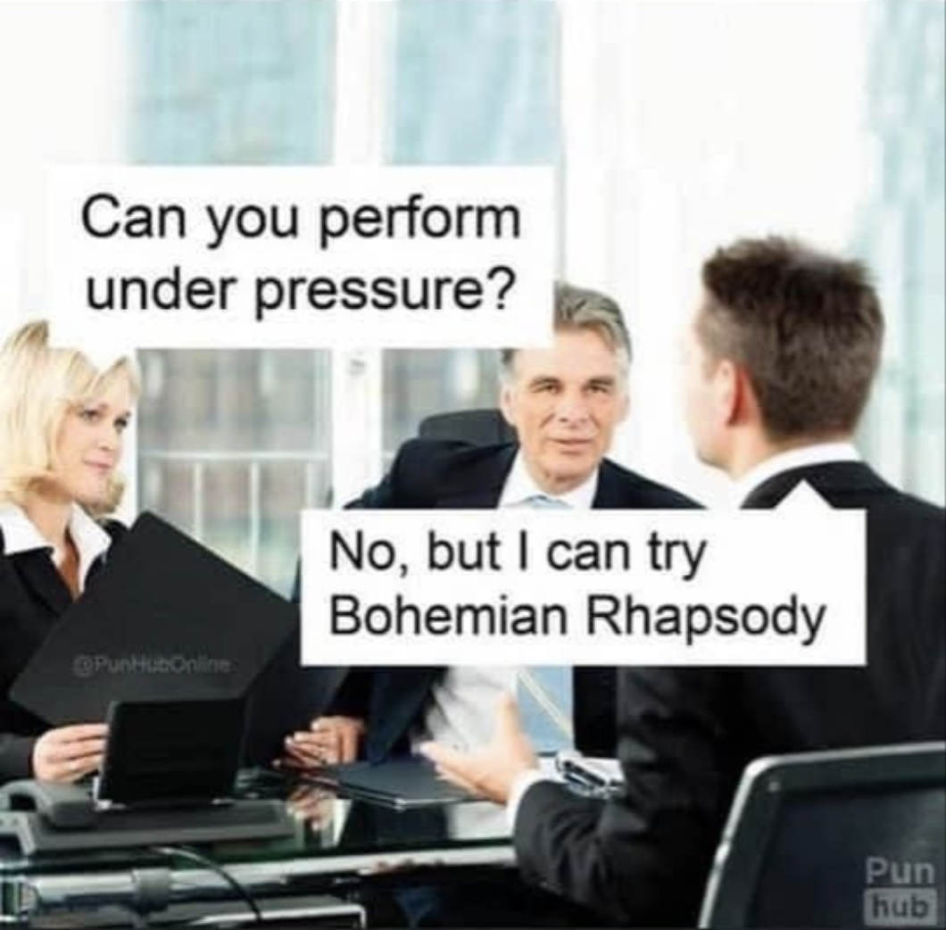 Chaotic Meh meme titled “Under Pressure Bohemian Rhapsody.”