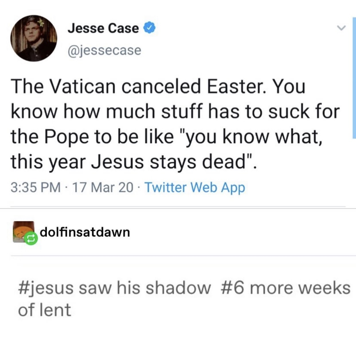 Chaotic Meh meme titled “The Vatican Canceled Easter – This Year Jesus Stays Dead.”