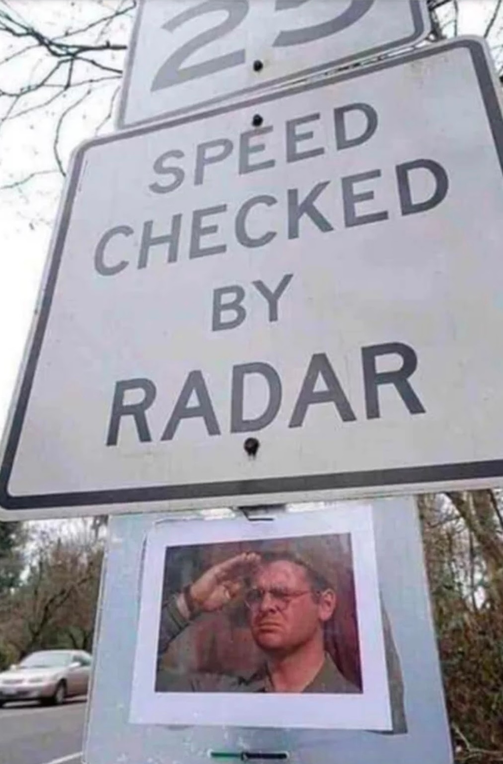 Chaotic Meh meme titled “Speed Checked by Radar.”