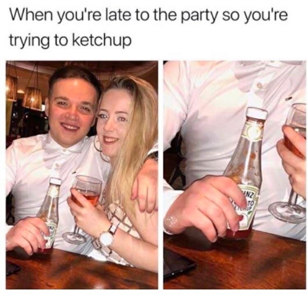 Chaotic Meh meme titled “Trying to Ketchup.”