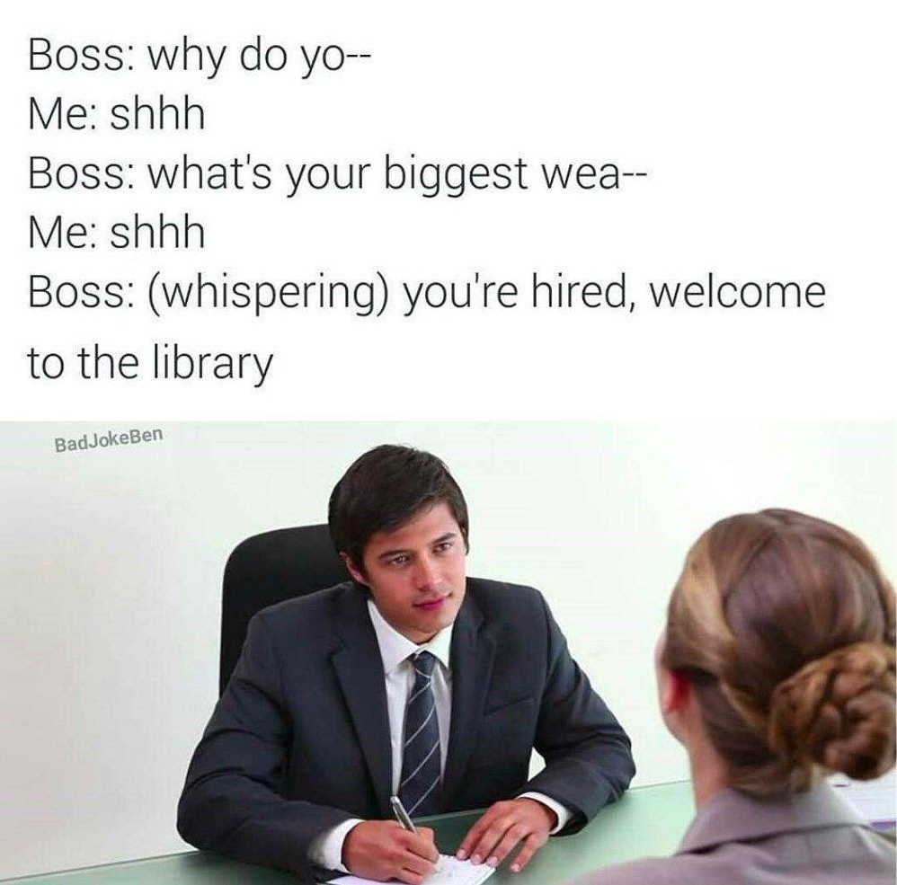 Chaotic Meh meme titled “Welcome to the Library.”