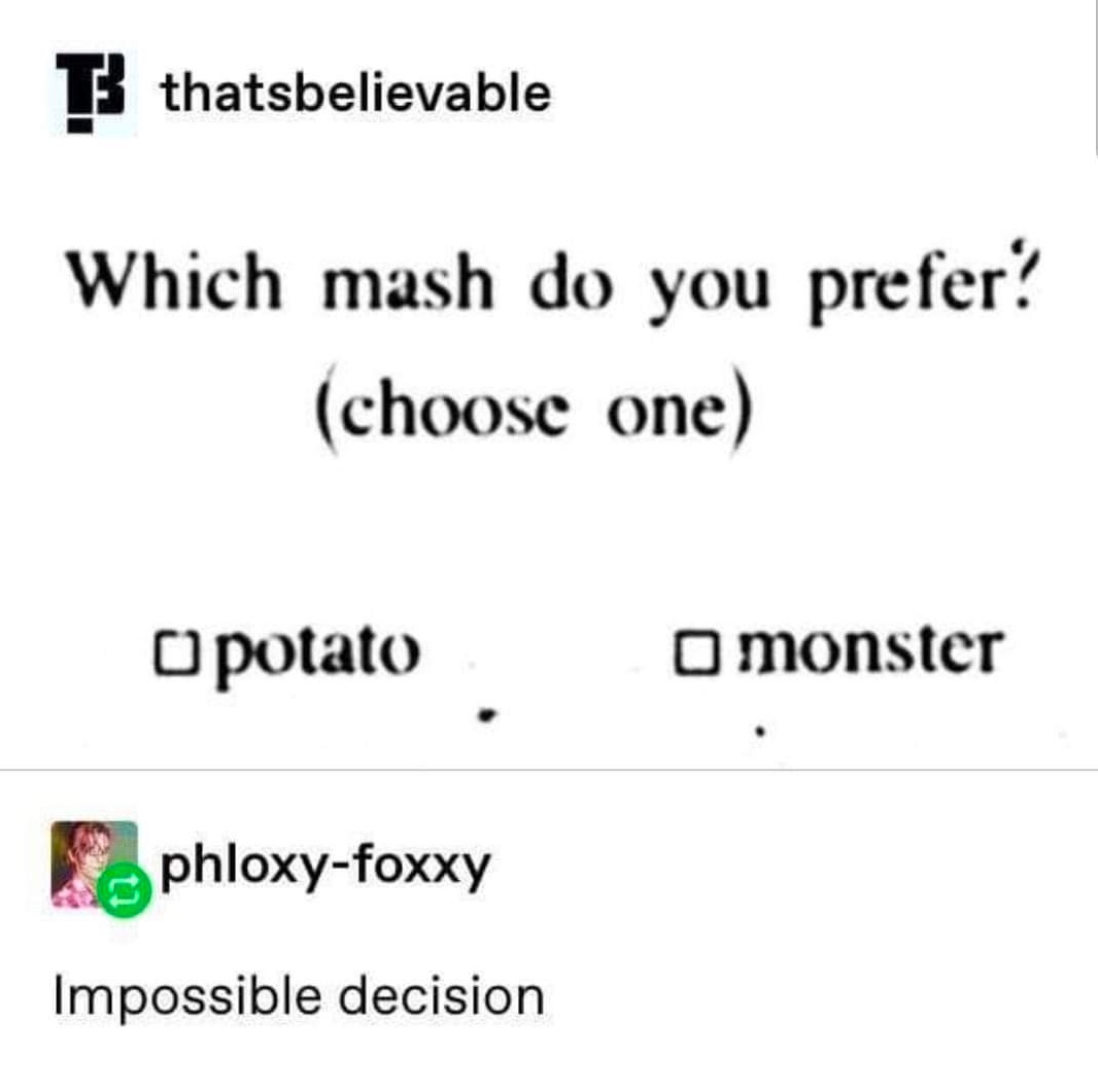 Chaotic Meh meme titled “Which Mash Do You Prefer.”