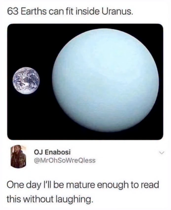 Chaotic Meh meme titled “63 Earths Can Fit Inside Uranus.”