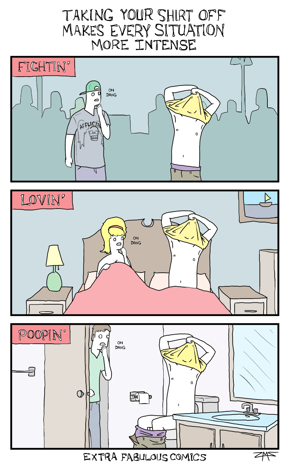 Chaotic Meh meme titled “Taking Your Shirt Off Makes Everything More Intense.”