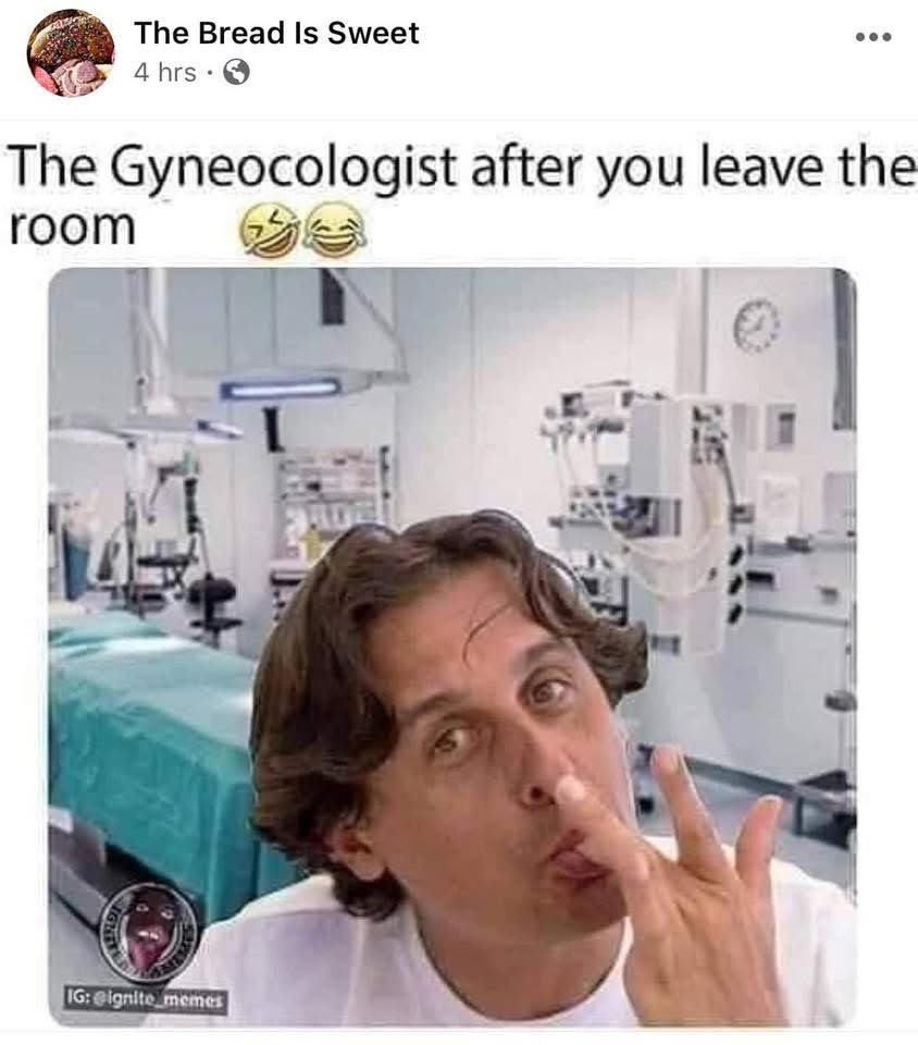 Chaotic Meh meme titled “Gynecologist After You Leave The Room.”