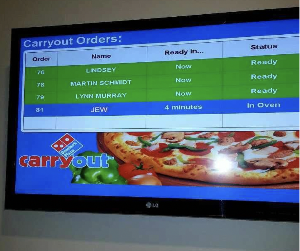 Chaotic Meh meme titled “Jew In Oven Dominos.”