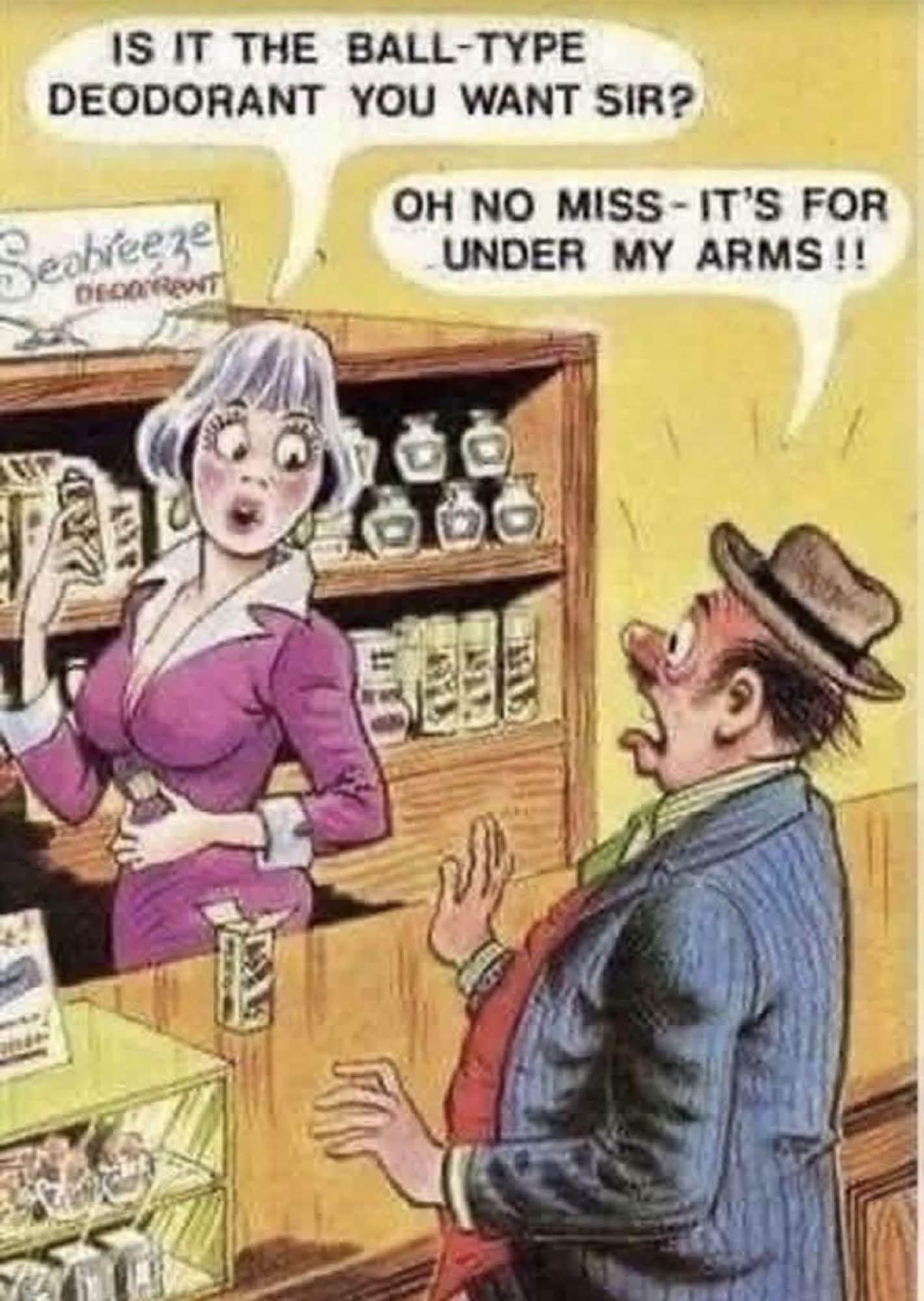 Chaotic Meh meme titled “Ball Type Deodorant Under My Arms.”