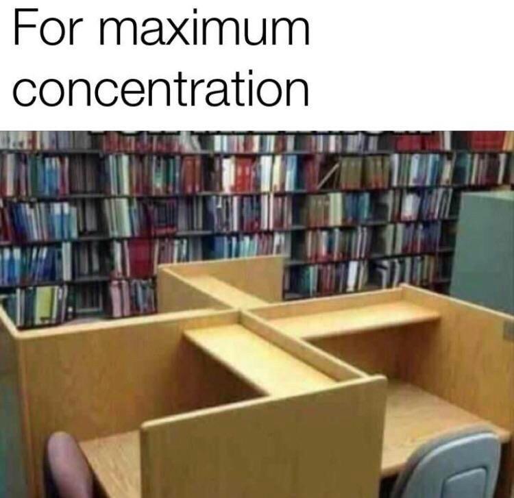 Chaotic Meh meme titled “For Maximum Concentration.”