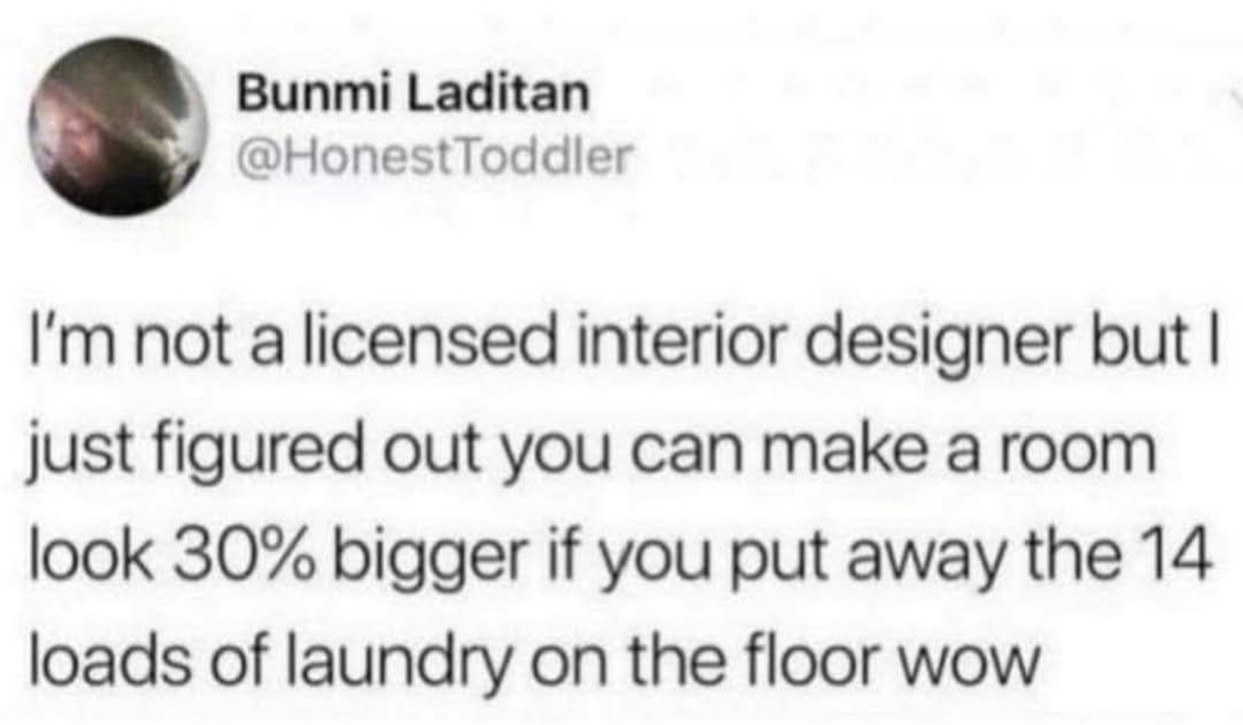 Chaotic Meh meme titled “Put Away 14 Loads Of Laundry Room Bigger.”