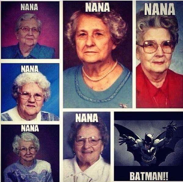 Chaotic Meh meme titled “Nana Batman.”